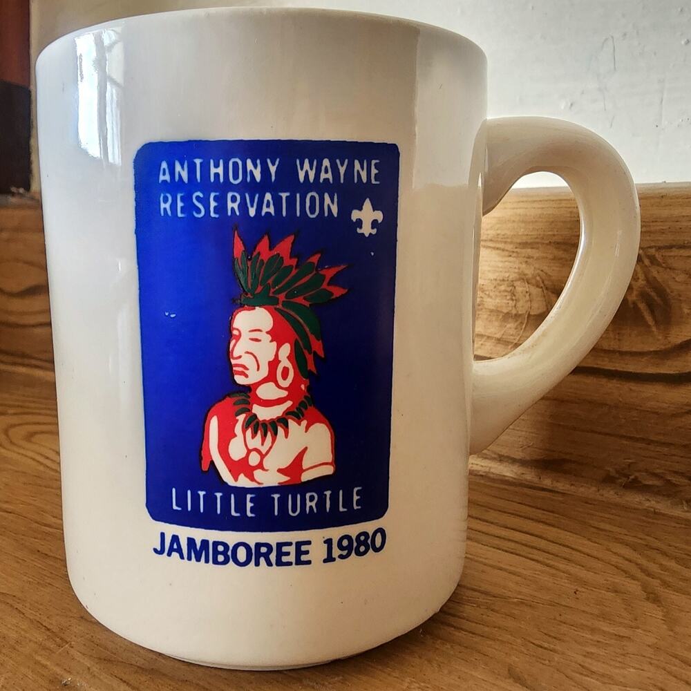1980 Boy Scouts Mug Cup BSA Anthony Wayne Reservation Little Turtle Jamboree VTG